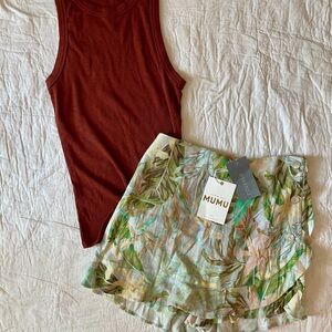 NWT Show Me Your Mumu Floral Ruffle Mini Skort and Rust Tank - S